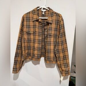Kate Hill Cropped Plaid Jacket in Tan & Black